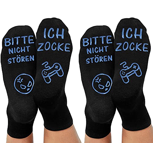 ANOITON Lustige Socken, Neujahrsgeschenke Silvester Geschenke 2024 Gaming Socken Mit Spruch BITTE NICHT STÖREN ICH ZOCKE Gamer Socken Geschenk für Damen Herren Spieler von ANOTION