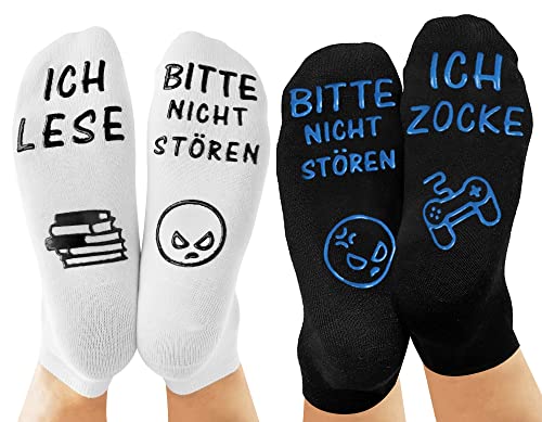 ANOITON Lustige Socken, Neujahrsgeschenke Silvester Geschenke 2024 Gaming Socken Mit Spruch BITTE NICHT STÖREN ICH ZOCKE Gamer Socken Geschenk für Damen Herren Spieler von ANOTION