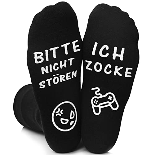 ANOTION Lustige Socken, Gaming Socken Mit Spruch Bitte Nicht StÖren Ich Zocke Neuheit Baumwollsocken Gamer Knöchel Socken Rutschfeste Haussocken Wintersocken Geschenk Für Damen Herren Lange Socken von ANOTION