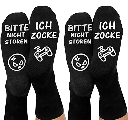 Lustige Socken, Gaming Socken Mit Spruch Ich Zocke Bitte Nicht Stören Neuheit Baumwollsocken Gamer Knöchel Rutschfeste Haussocken Geschenk Für Damen Herren Lange ostergeschenke für teenager von ANOTION