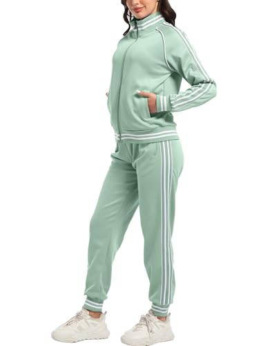 ANOTWENER Damen Trainingsanzug Set Gestreiftem Jogginganzug Sportanzug Zweiteiler Freizeitanzug mit Taschen JW-3003-XXL von ANOTWENER