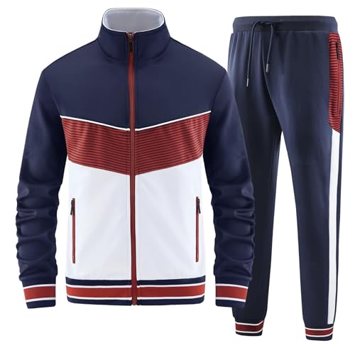 ANOTWENER Herren Trainingsanzüge Sets lässig lange Ärmel voller Reißverschluss Jacke und Jogginghose Jogginganzug Sport Outfits JW-085-L von ANOTWENER