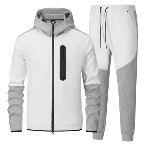 ANOTWENER Herren 2 Stück Trainingsanzug Set voller Reißverschluss Hoodie und Jogginghose Jogginganzug Outfits Activewear Weiß ATM-174-M von ANOTWENER