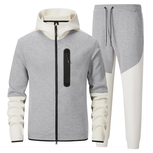 ANOTWENER Herren Kapuzenpulli Trainingsanzüge Trainingsanzüge Sets 2 Stück lässig sportlich Jogging warm up Full Zip Outfits Grau ATM-182-XL von ANOTWENER