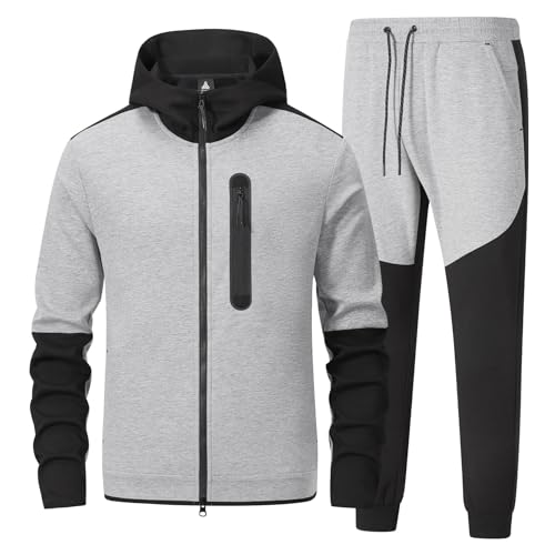 ANOTWENER Herren Trainingsanzüge Langarm Kapuzenpullover Jogginganzug Jogginganzug Laufset 2 Stück Grau ATM-171-S von ANOTWENER
