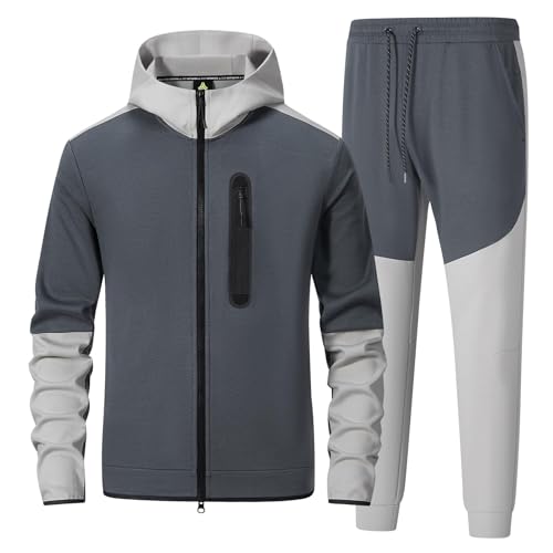 ANOTWENER Herren-Trainingsanzug 2 Stück Hoodie lange Ärmel Full Zip Activewear Jogging lässig Jogginganzug laufen Sets für Männer Grau ATM-173-S von ANOTWENER