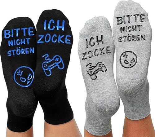 ANPLUS 2 Paar Gaming Socken, Lustige Socken Mit Spruch,Bitte nicht stören, Ich Zocke Knöchel Socken Rutschfeste​Haussocken, Geschenke für Teenager, Mädchen,Junge von ANPLUS