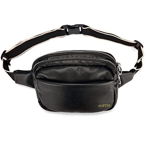 Bauchtasche Damen Gürteltasche Stylisch Hüfttasche Leder Hip Bag Waist Pack Fanny Mode Wasserdicht Geldbörse Taschen für Damen Party Festival Sport Outdoor Travel Wandern (Schwarz) von ANPTER