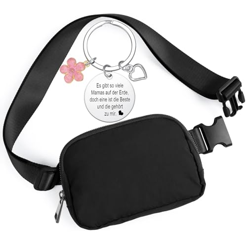 Bauchtasche Damen Herren Gürteltasche Mode Hüfttaschen mit Schlüsselanhänger Buchstabe Brustbeutel Umhängetasche Crossbody Bag Modische Fanny Pack (Schwarz Sport Mode Hüfttaschen) von ANPTER