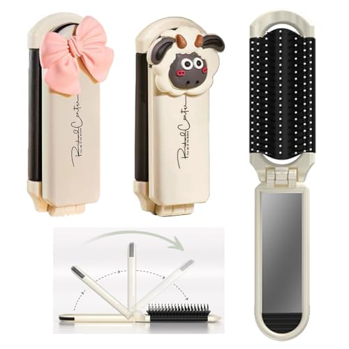 Klappkamm 2Pack Faltbare Haarbürsten mit Reise Spiegel Tragbare Haarbürste Mini Haarkamm Kompakt Reisegröße Haarmassagekamm für Frauen Männer und Mädchen von ANQIAOER