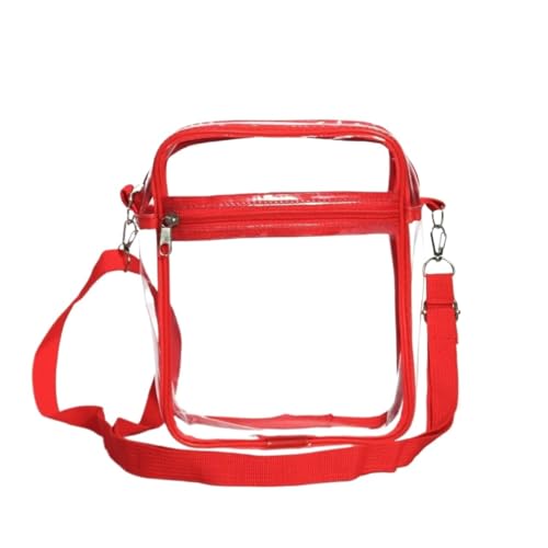 ANQKYO Damen Klare Umhängetasche Transparente Geldbörse Einfache Umhängetasche Mit Fronttasche Lässige Handtasche FüR Reisen(Red) von ANQKYO