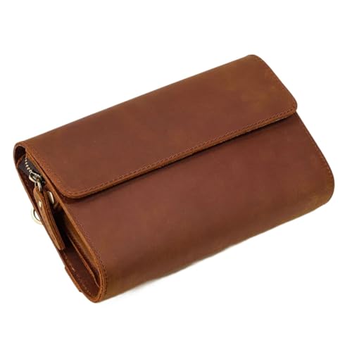 ANQKYO Echtes Leder Herren-Handtasche, Clutch-Tasche, echtes Rindsleder, große Business-Geldbörse mit großem Fassungsvermögen FüR Herren(Brown) von ANQKYO