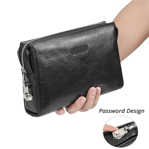 ANQKYO Echtes Leder Männer Kupplung Passwort Design Handtasche Armband Große Kapazität Geldbörse Lässige Brieftasche Tasche FüR Herren(Coffee) von ANQKYO
