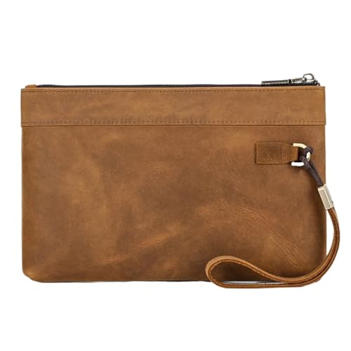 ANQKYO Echtes Leder männer Kupplung Brieftasche Männlichen Zipper Business Täglichen Handtasche Große Kapazität Geldbörse for Mann Telefon Pouth Gürtel Tasche FüR Herren(Brown) von ANQKYO