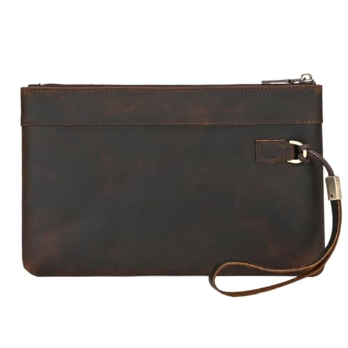 ANQKYO Echtes Leder männer Kupplung Brieftasche Männlichen Zipper Business Täglichen Handtasche Große Kapazität Geldbörse for Mann Telefon Pouth Gürtel Tasche FüR Herren(Dark Brown) von ANQKYO