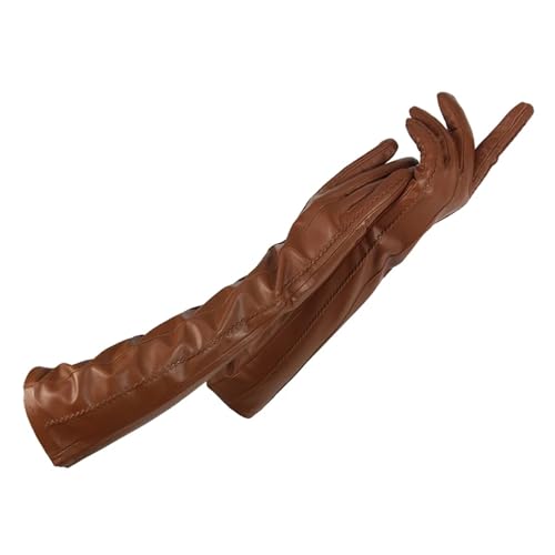 ANQKYO Frau Handschuhe Winter Warm Kaschmir Futter Damen Lange Ellenbogen Arm Ärmel Leder FüR Damen(Champagne,8) von ANQKYO