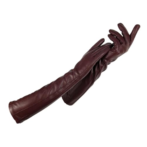 ANQKYO Frau Handschuhe Winter Warm Kaschmir Futter Damen Lange Ellenbogen Arm Ärmel Leder FüR Damen(Dark red,8) von ANQKYO