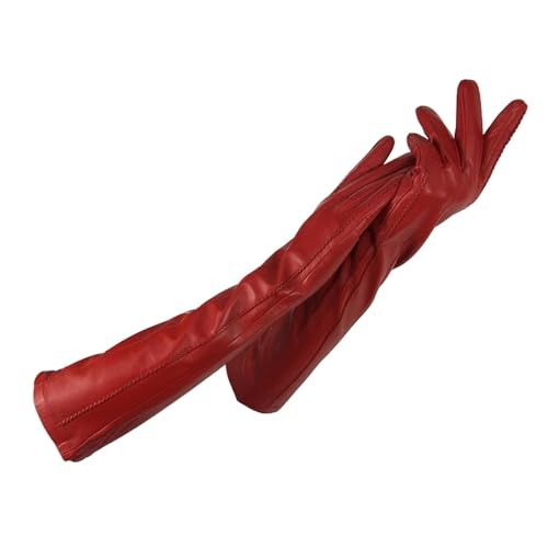ANQKYO Frau Handschuhe Winter Warm Kaschmir Futter Damen Lange Ellenbogen Arm Ärmel Leder FüR Damen(Red,8) von ANQKYO
