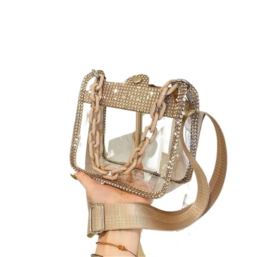 ANQKYO PVC Transparent Schulter Umhängetasche Kette Damen Kleine Geldbörse Und Handtaschen Sommer Strand Tasche FüR Reisen(Champagne) von ANQKYO