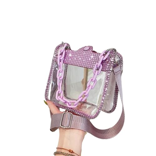 ANQKYO PVC Transparent Schulter Umhängetasche Kette Damen Kleine Geldbörse Und Handtaschen Sommer Strand Tasche FüR Reisen(Pink) von ANQKYO