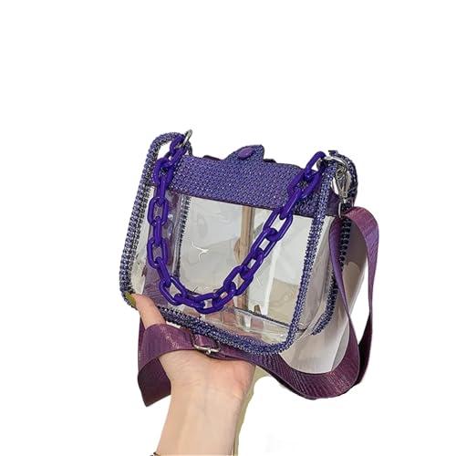 ANQKYO PVC Transparent Schulter Umhängetasche Kette Damen Kleine Geldbörse Und Handtaschen Sommer Strand Tasche FüR Reisen(Purple) von ANQKYO