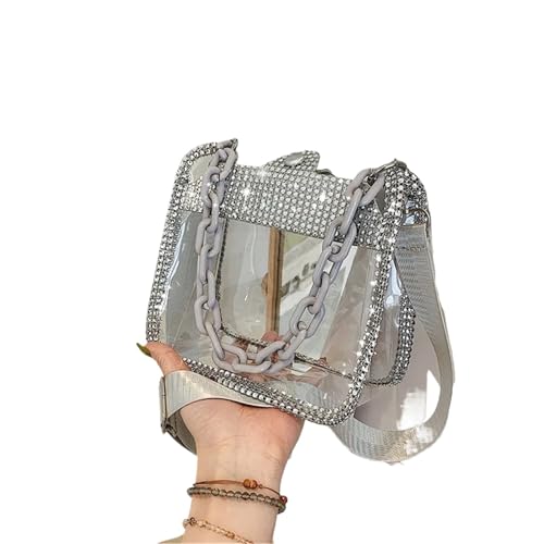 ANQKYO PVC Transparent Schulter Umhängetasche Kette Damen Kleine Geldbörse Und Handtaschen Sommer Strand Tasche FüR Reisen(Silver) von ANQKYO