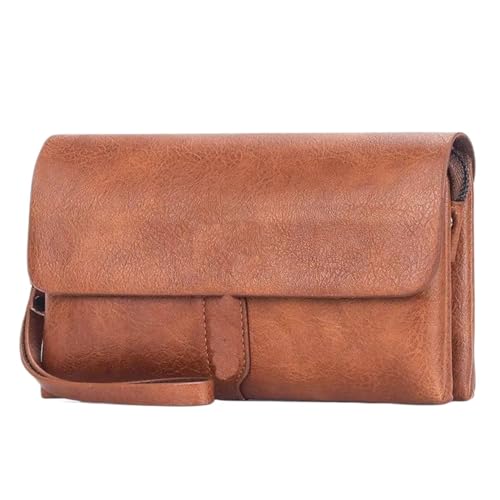ANQKYO Retro-Stil Clutch Bag Flip Dual-Reißverschlüsse Umschlag Feamle Lange Brieftasche Große Kapazität Schlanke Kartenhalter Geldbörse FüR Herren(Light Brown) von ANQKYO