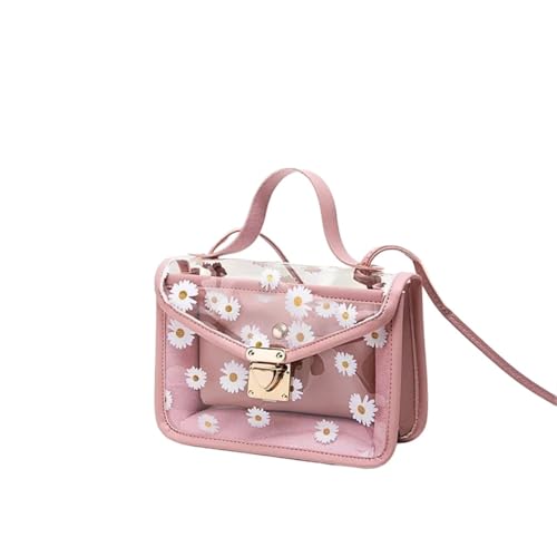ANQKYO Transparente Umhängetasche Damen Transparente Umhängetasche Hardware Kettenriemen Messenger Handtasche Tote FüR Reisen(Pink) von ANQKYO