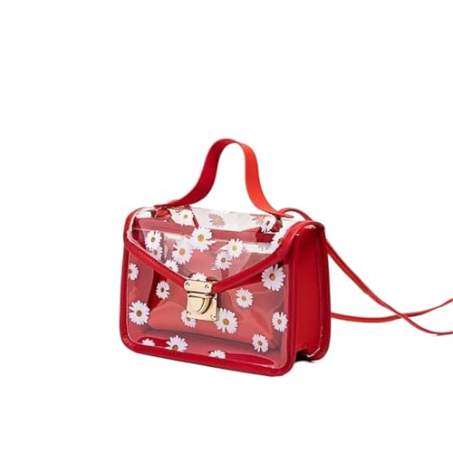 ANQKYO Transparente Umhängetasche Damen Transparente Umhängetasche Hardware Kettenriemen Messenger Handtasche Tote FüR Reisen(Red) von ANQKYO