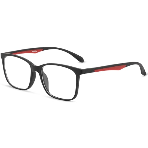 ANRRI Blaulicht-blockierende Brille, Anti-Augen-Ermüdungslinse, leichte Rahmenbrille, schwarzer Fream-roter Bügel, Herren/Damen ANRRI Blaulicht-blockierende Brille, Anti-Augen-Ermüdungslinse, leichte Rahmenbrille, schwarzer Fream-roter Bügel, Herren/Damen von ANRRI