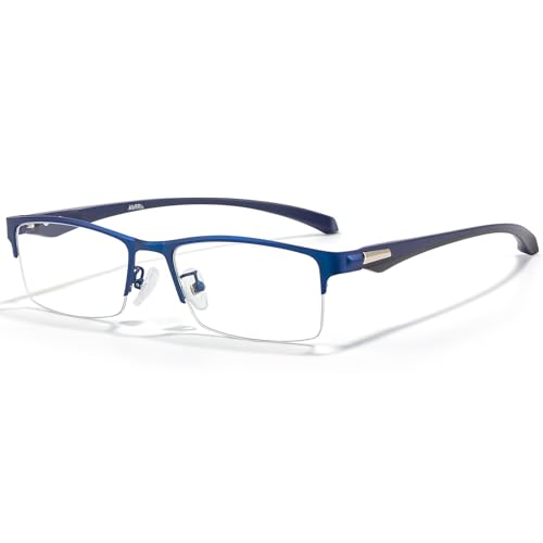 ANRRI Blaulichtbrille für Herren, halbrand, rechteckig, Metallrahmen, UV-blockierend, Computerbrille,Damen (Blau, 2.00, x) von ANRRI
