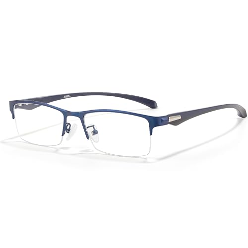 ANRRI Blaulichtbrille für Herren, halbrandlos, rechteckig, Metallrahmen, UV-blockierende Computerbrille für PC, TV, Gaming & Handy (blau), Herren Damen von ANRRI