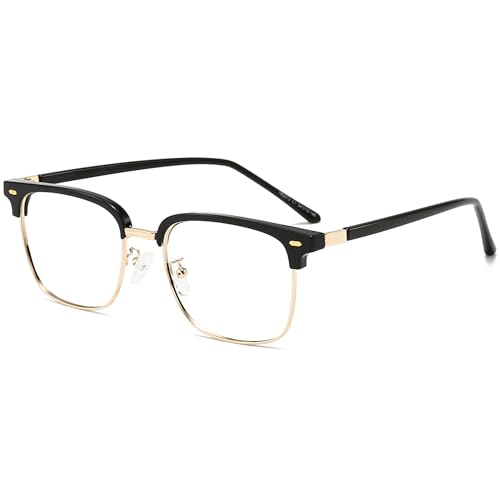 ANRRI Blaulichtfilterbrille für Herren mit Metallrahmen und UV-400-Schutz, klare Gläser, augenschonende Computer-Gaming-Brille (Schwarz-gold) von ANRRI