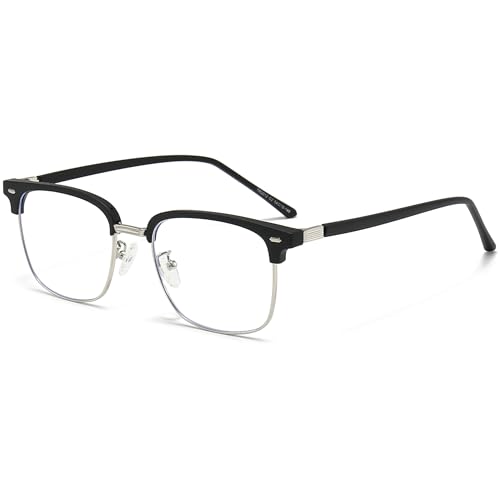 ANRRI Blaulichtfilterbrille für Herren mit Metallrahmen und UV-400-Schutz, klare Gläser, augenschonende Computer-Gaming-Brille (Schwarz-silber) von ANRRI