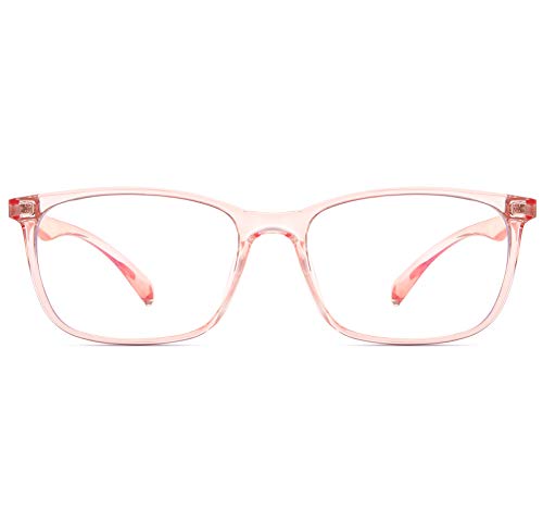 ANRRI Computerbrille mit Blaulichtfilter, Anti-Augenermüdung, UV-Filterlinse, leichte Brille mit rosa Rahmen für Damen (klares Rosa) von ANRRI