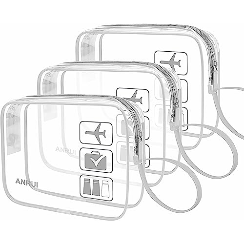 ANRUI 3 Stück TSA-zugelassen Durchsichtige Reise-Kulturtasche, Kulturbeutel Transparent Handgepäck zum Transport von Flüssigkeiten, Kosmetiktasche Toilettentasche für Damen Herren, Grau von ANRUI