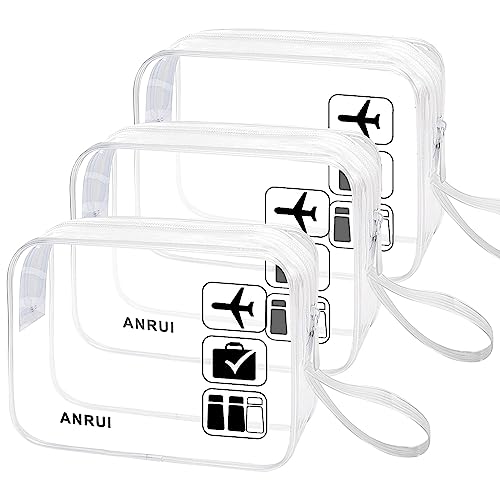 ANRUI 3 Stück TSA-zugelassen Durchsichtige Reise-Kulturtasche, Kulturbeutel Transparent Handgepäck zum Transport von Flüssigkeiten, Kosmetiktasche Toilettentasche für Damen Herren, Transparent von ANRUI