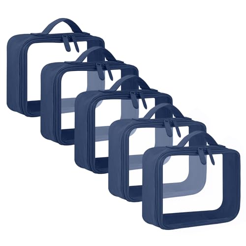 ANRUI 5 Stück Kulturbeutel Transparent, Reise Kulturtasche Kosmetiktasche Durchsichtig für Damen & Herren, Kulturbeutel Flugzeug Handgepäck für Flüssigkeiten, Transparent Waschbeutel, Dunkelblau von ANRUI