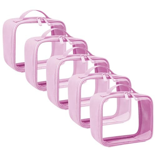 ANRUI 5 Stück Kulturbeutel Transparent, Reise Kulturtasche Kosmetiktasche Durchsichtig für Damen & Herren, Kulturbeutel Flugzeug Handgepäck für Flüssigkeiten, Transparent Waschbeutel, Rosa von ANRUI