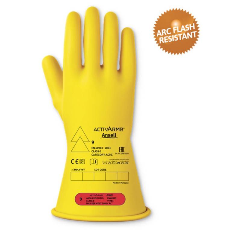 ANSELL Arbeitshandschuhe Ansell ActivArmr RIG011Y120 Naturlatex Elektrikerhandschuh Größe (Hand von ANSELL