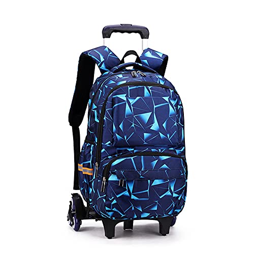 ANSIEDIO Kinder Jugendliche Trolley Rucksack mit Rollen Rolling Schultasche für Jungen Mädchen Kindertrolley Reisekoffer (Blaue Geometrie) von ANSIEDIO