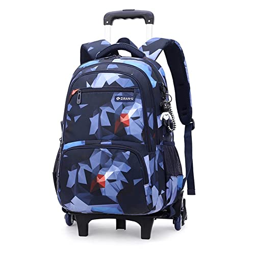 ANSIEDIO Kinder Trolley Rucksack mit Rollen Rolling Schultasche für Mädchen Jungen Schüler Kindergepäck Reisegepäck Laptop Reise Kindertrolley Reisekoffer (Blau geometrisch) von ANSIEDIO