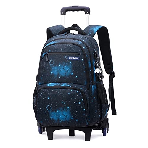 ANSIEDIO Kinder Trolley Rucksack mit Rollen Rolling Schultasche für Mädchen Jungen Schüler Kindergepäck Reisegepäck Laptop Reise Kindertrolley Reisekoffer (Blauer Sternenhimmel) von ANSIEDIO