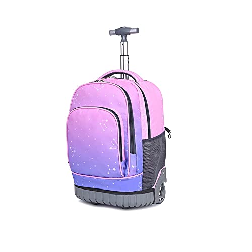 ANSIEDIO Trolley Schultasche Mädchen Kinder Trolley Rucksack Schultaschen Geeignet für Mittel- und Oberstufenschüler (Farbverlauf lila) von ANSIEDIO