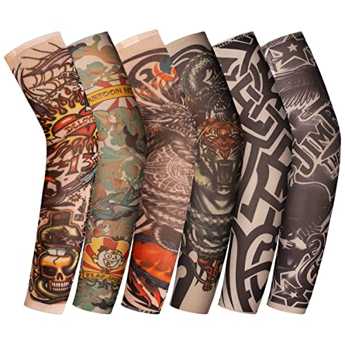 ANSUG Tattoo Ärmel Kinder 6pcs Outdoor UV Schutz Arm Sleeve Elastische Tattoo Armstrumpf Baby Tatoo Ärmlinge Temporäre Tattoos Arm für Jungen Mädchen Rockstar Kostüm Karneval Fasching Party von ANSUG