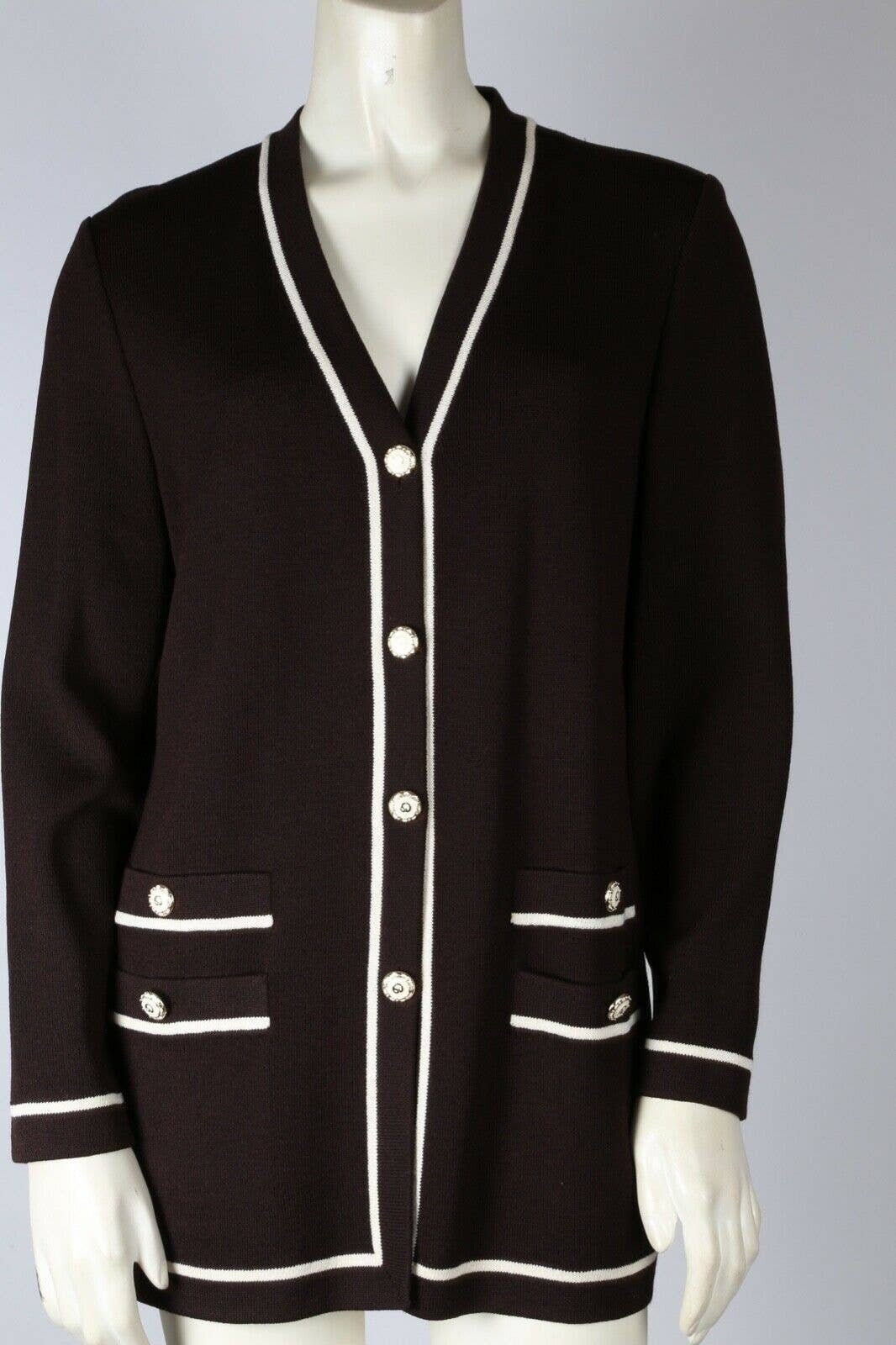 Vintage St. John Collection Marie Grau Braun Button Down Cardigan Pullover Gr. 8 von ANSelections