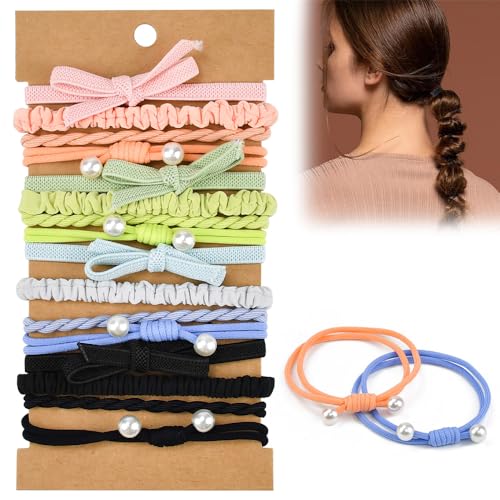 ANTHYTA 16 Stück Haargummis Damen Boho Haarbänder Damen Zopf Boho Haargummi Schwarz Pferdeschwanz Halter Dünnes Haar Zopfgummi Elastisch Boho Haargummis Kinder Haarbänder für Damen und Mädchen von ANTHYTA