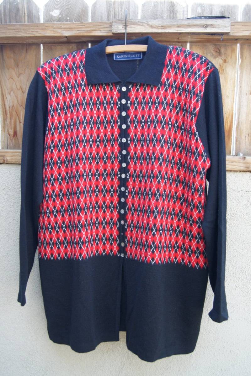 Karen Scott Damen Pullover in Schwarz, Rot Und Weiß Langarm Aus Merino Wolle von ANTIGOs