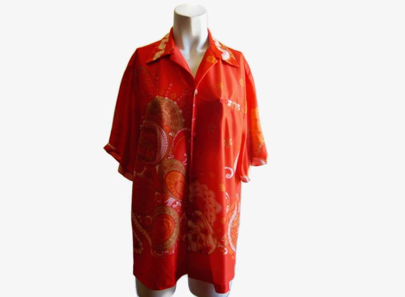 Vintage Ja-Na Von Hawaii Orange Floral Print Shirt 1970Er Jahre Großer Kragen Unisex Herren Damen von ANTIGOs