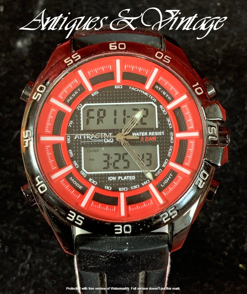 Q&q Analog-Digital Rotes Ziffernblatt Herren Dual Time Watch Q&q Analog-Digital Rotes Ziffernblatt Herren Dual Time Watch von ANTIQUESandVINTAGEuk